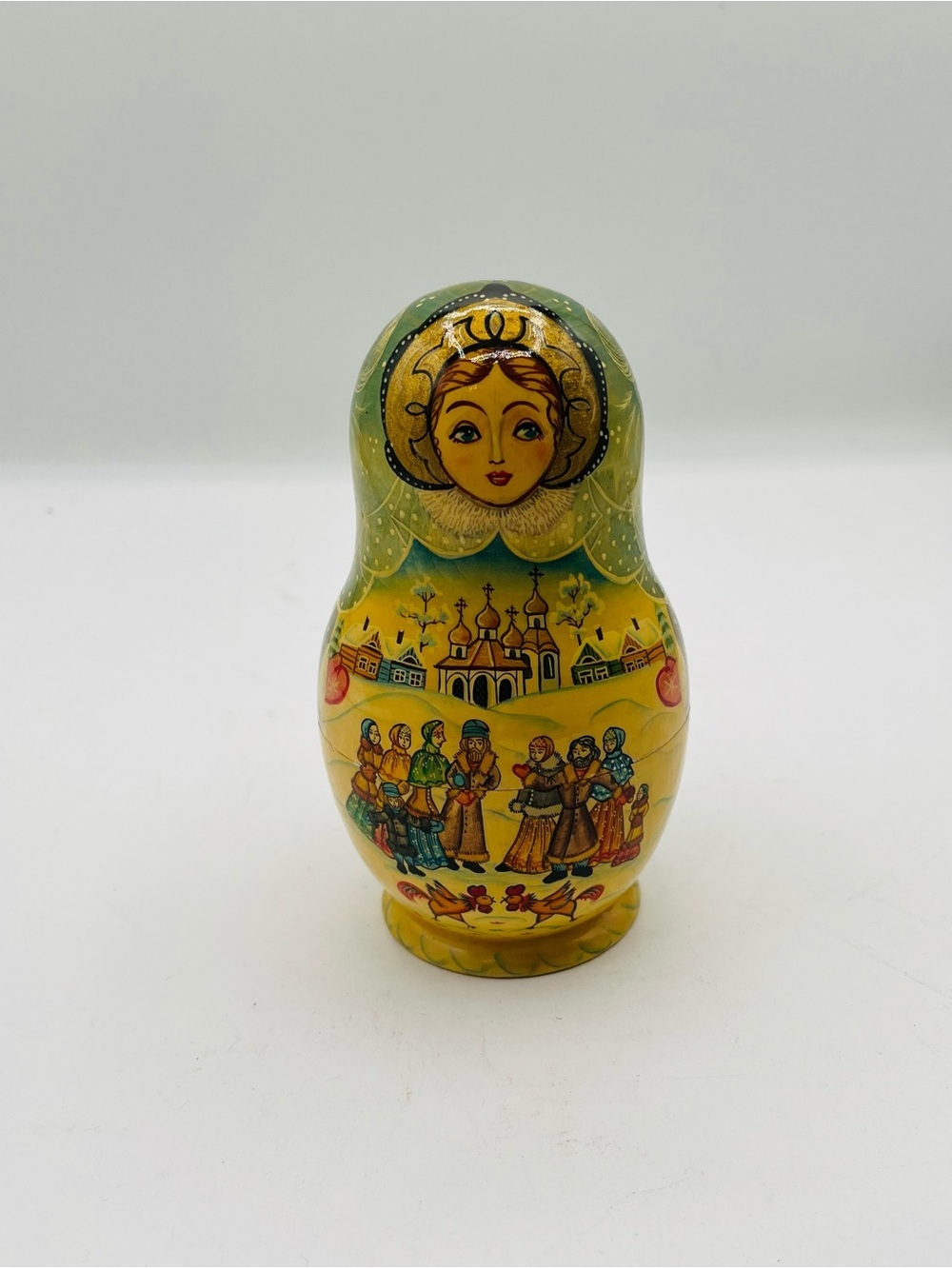 Hand-Painted Russian Matryoshka Nesting Doll - Yellow & Green